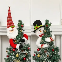 1 st julgran topper dekorationer stora plysch jultomten snögubbar älg huvud hugger prydnader med hatt sjal poserbara armar xmas