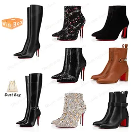Designerskie damskie buty na pięcie luksus czarny czerwony beżowy kowbojski kowbojski krótki botki uda nad kolanem na wysokim obcasie pompki butów seksowne zachodnie butę roboczą panie duże rozmiar 43