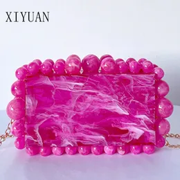 Evening Bags Women Rose Red Acrylic Box Evening Clutch Bags For Wedding Party Luxury Gold Pearl Beads Purses And Handbags Designer Gift Bags 231017