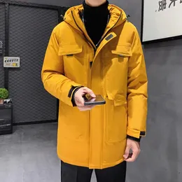 Masculino para baixo parkas tendência masculina de comprimento médio para baixo jaqueta inverno quente moda magro casacos tamanho S-3XL 231017