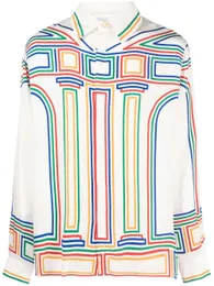 Casablanca 2024 Rainbow Line Designer قمصان للجنسين الأزرق Twill Silk Stirt Long Sere