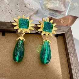Dangle Earrings Green Flower Long Drop For Women Personality 2023 Retro Style Beautiful Pendientes Wholesale