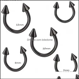 Nasenringe Ohrstecker Körperschmuck Schwarz Silber Kegel Hufeisen Bar Piercing Hoop Ring 100 Stücke Lot Augenbraue Lippe Labret Schmuck255G Drop Deli257t