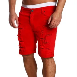 Heflashor novo verão dos homens buraco calças de brim curtas estiramento algodão casual denim shorts calças moda vender cowboy calças males240k