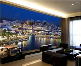 Wallpapers personalizado mural 3d po papel de parede hd mediterrâneo cidade noite vista sala de estar decoração de casa para parede 3 d em rolos