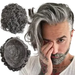 Malaysian Virgin Human Hair Replacement 1b40 Grey Loose Wave 8X10 Full PU Toupees for Men