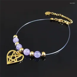 Ankiety 2023 Witchcraft Pentagram Naturalny kryształowy stal nierdzewna linia połowowa Bransoletka kostki biżuterię Bijoux Cheville A3513S04