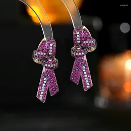 Висячие серьги Fushia Blue Bowknot Full Mirco Paved Micro Zirconia Women Bridal Wedding Evening Party Everyday Fashion Jewelry Gift