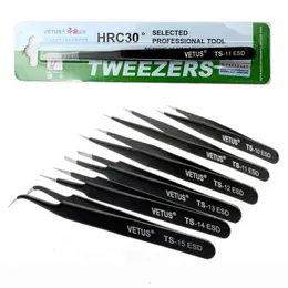 Makeup Tools VETUS TS ESD Black Eyelashes Tweezers Antistatic Professional Volumn Eyelash Extension Eyebrow Stainless Steel Makeup Tweezer 231016