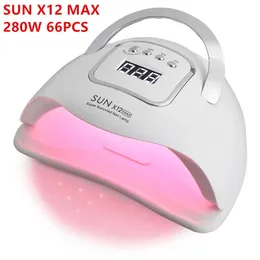 Secadores de unhas SUN X12 280W 66pc Lâmpadas LED para unhas UV Secagem Luz Gel Manicure Polonês Máquina de secador de cabine 231017