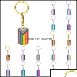 Keychains Lanyards Keychains Fashion Accessories Blandade Pride LGBT Bisexual Round Key Chain Metal Drop Delivery 2021 8DE DHSJF