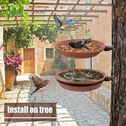 Other Bird Supplies Wall Hanging Feeder Bowl Tree Mounted Bath Spa Include 2 Trays Metal Rings And Screws