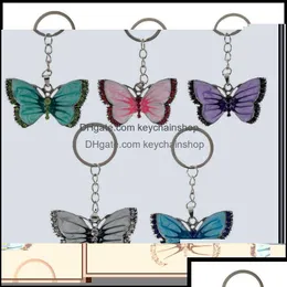 Keychains Lanyards Keychains Fashion Accessories Crystal Animal Futterfly Sier Vintage Rhinestone Key Chain Rings smycken Presentbil C DHGBK