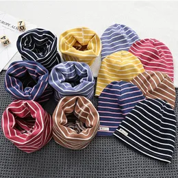 Scarves Wraps Autumn Winter 2PcsSet Baby HatScarf For Boys Girls Accessories Children's Striped Cap Cotton Windproof Collar Outfit 0-6Year 231017