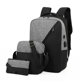 USB -laddning av ryggsäck Oxford Tyg Splicing Minimalist Business Ryggsäck Computer Bag Three Piece Ryggsäck Ny stil 230615