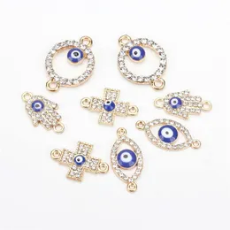 1 Pcs Charm Crystal Evil Eyes Fatima Hand Round Cross Charms For Women Men Alloy Gold DIY Handmade Fashion Jewelry Findings185i