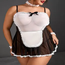 Sexy Pyjamas Plus Size Women French Apron Maid Dress Cosplay Lingerie Costume Servant Uniform See Through Erotic Role Play Exotic 231017
