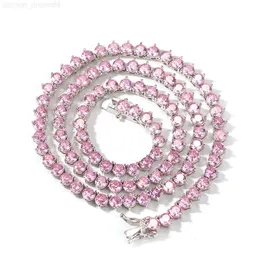 20inches white color pink color 3A zircon stone three prong setting single row tennis chain necklace