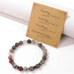 Strand Cross Natural Stone Pärlor armband för kvinnor Män religion Jesus charmar armband med bönmeddelande kort yogas smycken gåva
