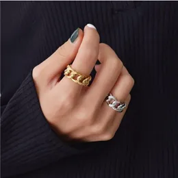 Peri'sBox Anéis de corrente robustos dourados e prateados com ligação ed anéis geométricos para mulheres anéis abertos vintage ajustáveis na moda244s