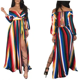 Casual Dresses Korean Dress Clothing Boho Chic Beach Wear Womens Long Maxi Bohemian Style Bodycon Color Stripe Printed Sexig Solid292V