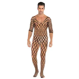 Bras Sets Men's Crotchless Sexy Lingerie Transparent Fishnet Bodysuit Erotic Nylon Bodycon Stockings Catsuit Gay Cosplay Sex 2682
