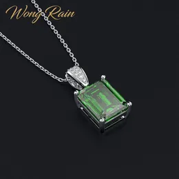 Wong Rain Vintage 100% 925 Sterling Silver Created Moissanite Emerald Gemstone Diamonds Pendant Halsband Fina smycken Whole309y