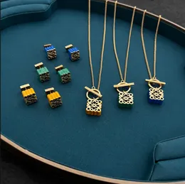 New Fashion Anagram Enamel Color pendant earrings asymmetric women retro necklace rose gold full diamonds ear stud hoop ladies brooch Designer Jewelry LOE-10x22