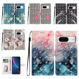 Google Pixelの3Dレザーウォレットケース8 Pro 7 7a Sony Xperia 10 V 2023 5v Moto G54 G14 G73 G53 G13 Flower Butterfly Marble Heart Heart Heart Heart Heart Heart Heart Heart Cover Kickstand Pouch