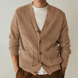 Jaquetas masculinas 2023 outono inverno cardigan suéteres casuais favo de mel xadrez malhas masculino v pescoço cor sólida bolso grosso malha top casaco