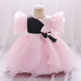 Robes bouffantes en dentelle rose pour filles, robe de princesse pour fête de premier anniversaire, robe de mariée pour nourrissons de 0 à 12 à 24 mois