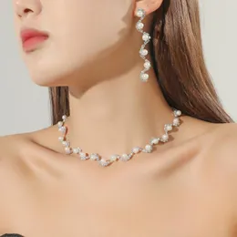 choker est محاكاة لؤلؤة العروس مجوهرات الزفاف مجموعات أنيقة قلادة الكريستال أقراط أساور النساء الإكسسوارات الحزب wx040