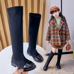 Botas meninas moda botas pano tecido algodão quente grosso outono inverno crianças botas na altura do joelho botas longas preto crianças botas 2337 chique 231016