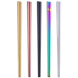 Topp glansiga titanpläterade ätpinnar Anti Sensing High-klass 304 Rostfritt stål Rainbow Golden Black Square Chopsticks