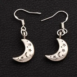 Star Moon Chandelier Earrings 925 Silver Fish Ear Hook 50pairs lot Antique Silver E149 35 5x11mm255v