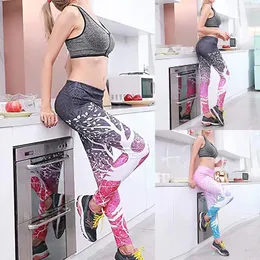 Kvinnors leggings kvinnor hög midja fitness lady estetic träd tryck träning sportbyxor som kör gym yoga tights pantalon mujer a40