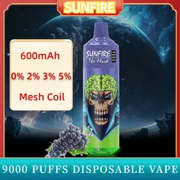 Sunfire Vape 9000 18 ml med 5% styrka Förfylld disponibla Vape Pen Stor kapacitet upp till 9000 puffar uppladdningsbar vape-enhet med unik smak och elegant design