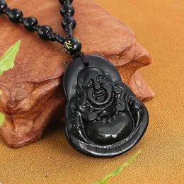 Pendant Necklaces Classic Maitreya Buddha Glass Necklace For Women And Men Religious Amulet Sweater Bead Chain Auspicious Jewelry Gift