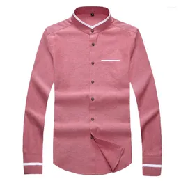 Camisas casuais masculinas algodão moda manga longa sólida oxford confortável único remendo bolso gola design roupas masculinas