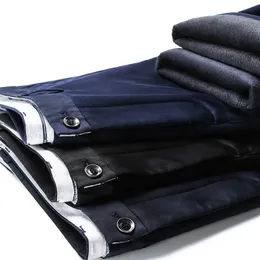 Calças masculinas inverno moda preto azul estiramento velo escritório calças finas masculinas marca quente grosso calças casuais negócios 231017