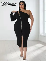 Plus size Dresses Wmstar Plus Size Dresses for Women Single Sleeve Elegant Solid Sexy Zipper Maxi Dress Summer Clothes Wholesale Drop 231017