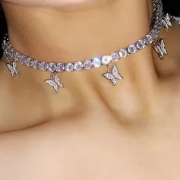 lodowe łańcuch Choker Naszyjnik dla kobiet motyl Tennis Naszyjnik Pełny diament Designer Biżuteria Naturalna cyrkon kamienna luksusowa biżuteria biżuteria moda biżuteria