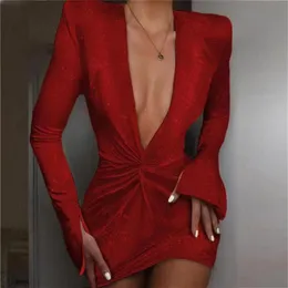 Женское сексуальное платье с V-образным вырезом, блестящие женские повязки, дизайнерские модные блестящие вечерние платья с длинными рукавами и крестом, Vestidos304H