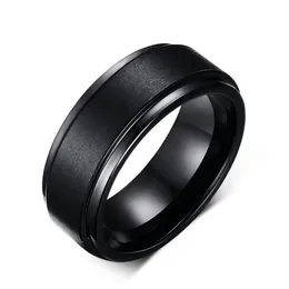 Anéis pretos masculinos de aço de tungstênio de 8 mm Anel de noivado simples Aliança de casamento de carboneto de tungstênio 264t