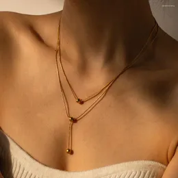 Collane con ciondolo Collana con sfera di trasferimento in titanio a prova di ossidazione in acciaio inossidabile a doppio strato placcato oro 18 carati Gioielli di moda da donna