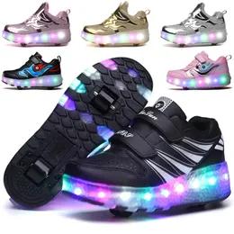 Pattini a rotelle in linea 2023 Scarpe da passeggio per ragazzi e ragazze a quattro ruote a due ruote LED lampeggiante pattini a rotelle invisibili automatici 231016