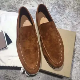 loro piano loro pianaa mocka skor högkvalitet sommar lyxig designer charms utsmyckade promenad mocka loafers par äkta män kvinnor läder casual slip på lägenheter