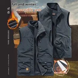 남성 탱크 탑 가을 겨울 남성 따뜻한 레저 재킷 다색 가역 조끼 지퍼 레벨 리버 코트 남성 대형 231016에 대한 솔리드 웨이스트 코트