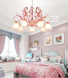 Hängslampor American Country Living Room Chandelier Pink Princess Lamp Korean varm matsal Creative Personality Crystal