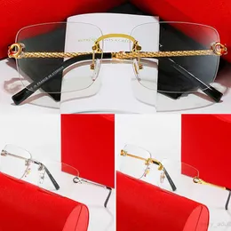 Carti Glasses Designer Man Top Original Frames High Quality Sunshade Leopard Head Metal Rimless Optical Frame Classic Rectangle Square Gold Luxury Woman Sungl